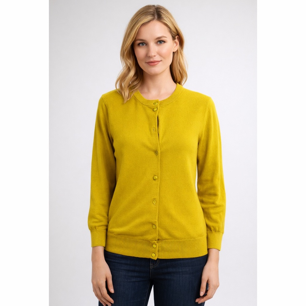 J.Crew Yellow Cotton Cardigan Sweater Womens Medium Button Front Preppy‎